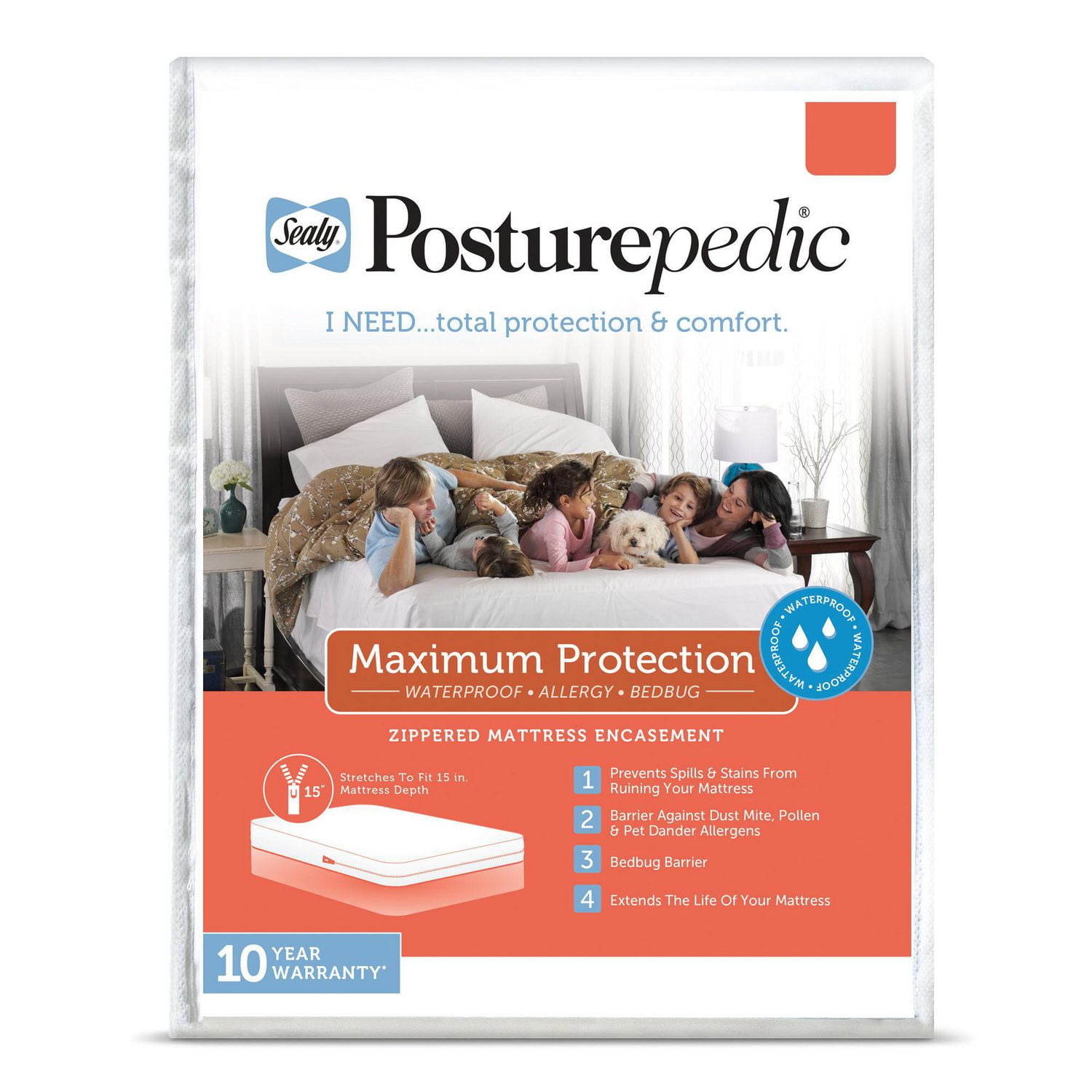 Sealy Posturepedic Maximum Protection Zippered Mattress Protector 