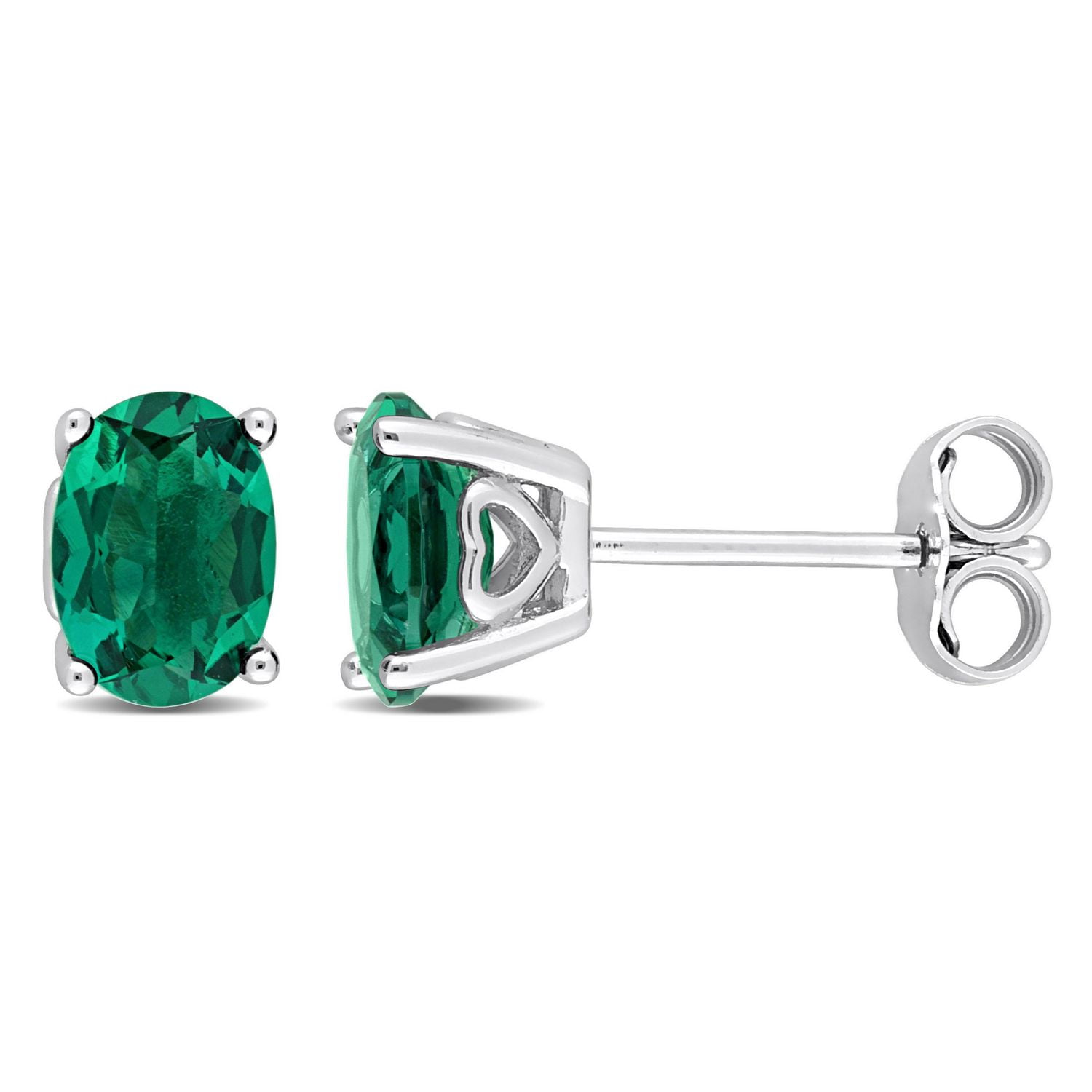 Miabella Created Emerald Solitaire Oval Stud Earrings in Sterling Silver