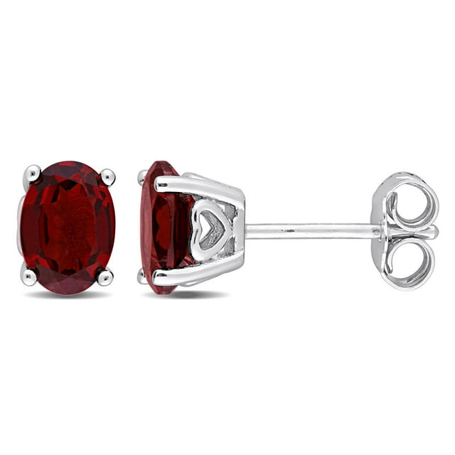 Miabella Garnet Solitaire Oval Stud Earrings in Sterling Silver