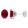 thumbnail image 1 of Miabella Created Ruby Solitaire Oval Stud Earrings in Sterling Silver, 1 of 3