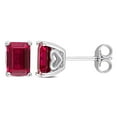 thumbnail image 1 of Miabella Emerald-Cut Created Ruby Solitaire Stud Earrings in Sterling Silver, 1 of 3
