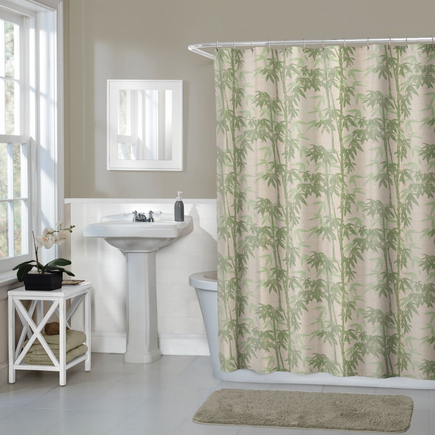 hometrends Home Trends Bamboo Floral Fabric Shower Curtain, 70 Inches X