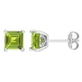 thumbnail image 1 of Miabella Princess-Cut Peridot Solitaire Stud Earrings in Sterling Silver, 1 of 4
