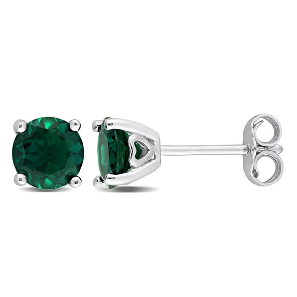 Miabella Created Emerald Solitaire Stud Earrings in Sterling Silver