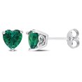 thumbnail image 1 of Miabella Created Emerald Solitaire Heart Stud Earrings in Sterling Silver, 1 of 4