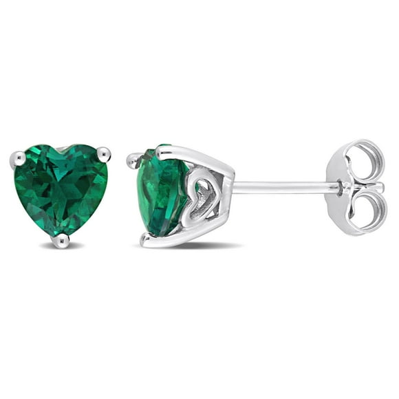 Miabella Created Emerald Solitaire Heart Stud Earrings in Sterling Silver