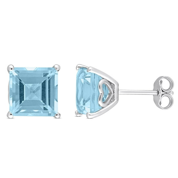 Miabella Princess-Cut Sky Blue Topaz Solitaire Stud Earrings in Sterling Silver