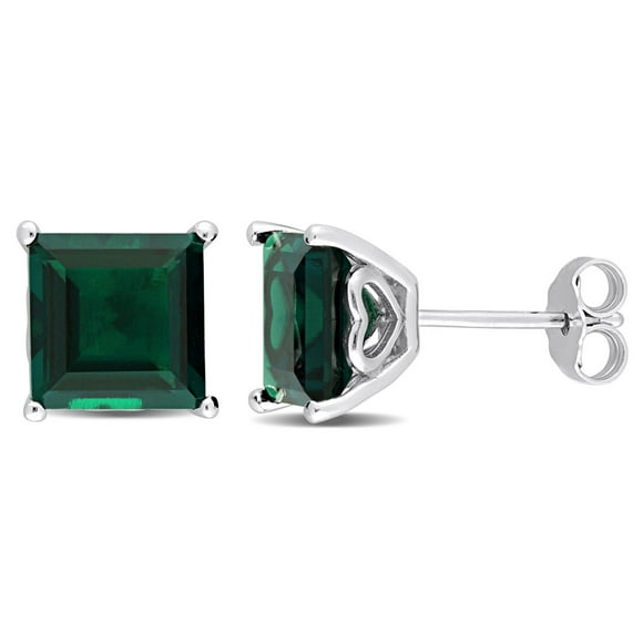 Miabella Princess-Cut Created Emerald Solitaire Stud Earrings in Sterling Silver