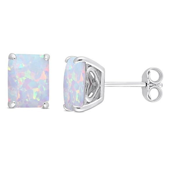 Boucles d'oreilles Miabella à Solitaire Opale Synthétique de coupe-émeraude en Argent Sterling