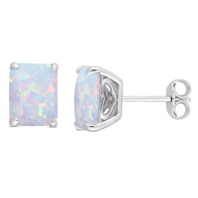 Miabella Emerald-Cut Created Opal Solitaire Stud Earrings in Sterling Silver