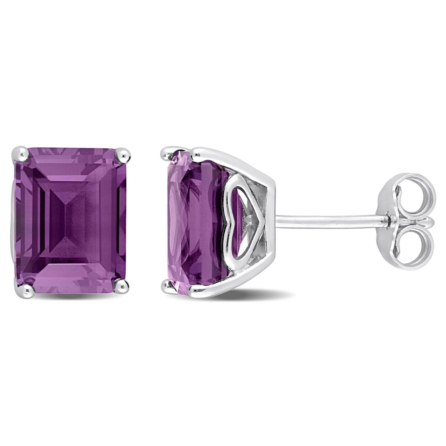 Miabella Emerald-Cut Simulated Alexandrite Solitaire Stud Earrings in Sterling Silver