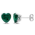 thumbnail image 1 of Miabella Created Emerald Solitaire Heart Stud Earrings in Sterling Silver, 1 of 3