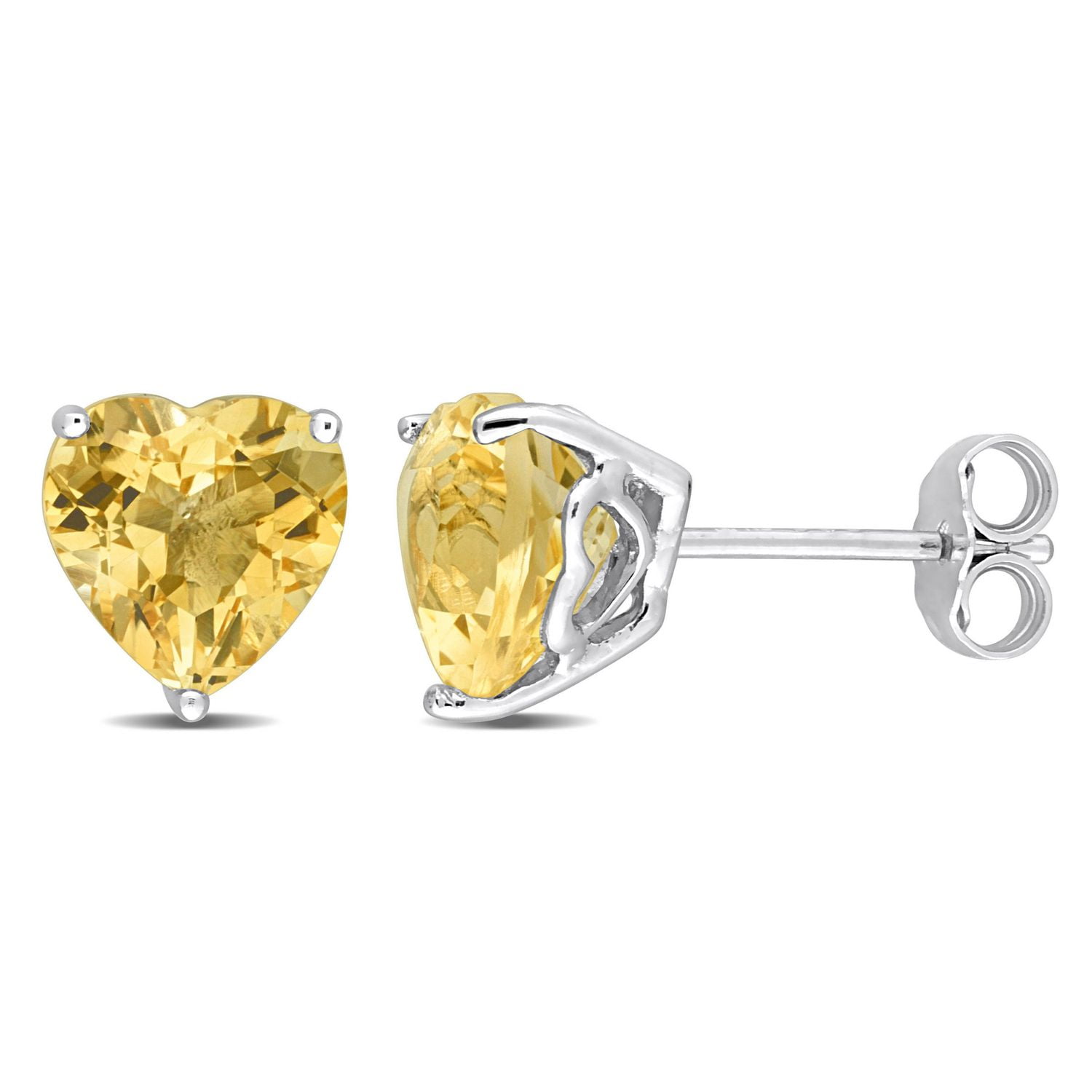 Miabella Citrine Solitaire Heart Stud Earrings in Sterling Silver