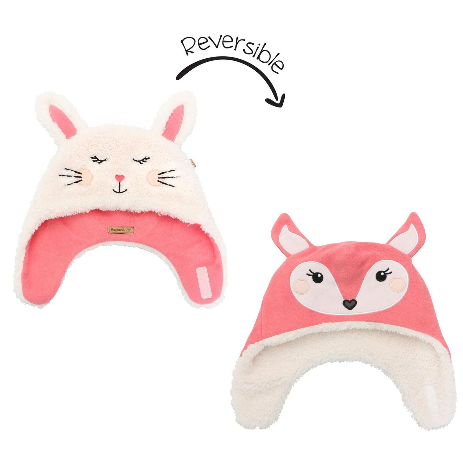 FlapJackKids - Bonnet en polaire Sherpa réversible pour bébé fille - Double épaisseur - Lapin / Cerf