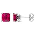 thumbnail image 1 of Miabella Princess-Cut Created Ruby Solitaire Stud Earrings in Sterling Silver, 1 of 4