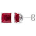 thumbnail image 1 of Miabella Princess-Cut Created Ruby Solitaire Stud Earrings in Sterling Silver, 1 of 4