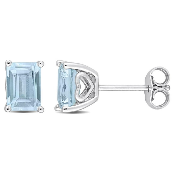 Miabella Emerald-Cut Sky Blue Topaz Solitaire Stud Earrings in Sterling Silver