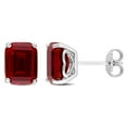 thumbnail image 1 of Miabella Emerald-Cut Created Ruby Solitaire Stud Earrings in Sterling Silver, 1 of 4