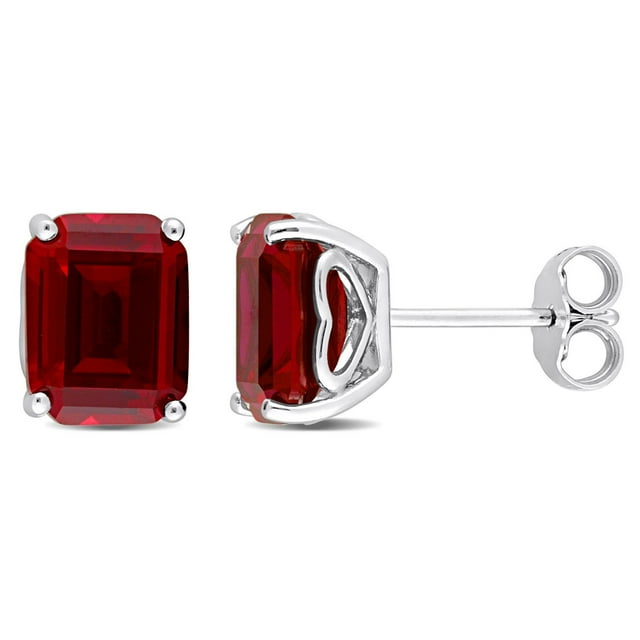 Miabella Emerald-Cut Created Ruby Solitaire Stud Earrings in Sterling Silver