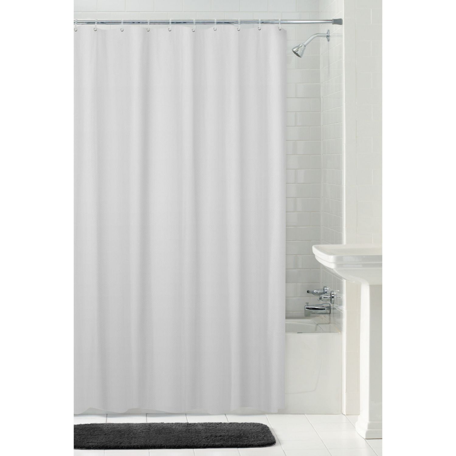 MAINSTAYS Waterproof Herringbone Fabric Shower Curtain Or Liner, 70 ...