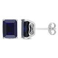 thumbnail image 1 of Miabella Emerald-Cut Created Blue Sapphire Solitaire Stud Earrings in Sterling Silver, 1 of 4