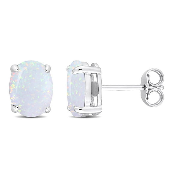 Miabella Created Opal Sterling Silver Solitaire Oval Stud Earrings
