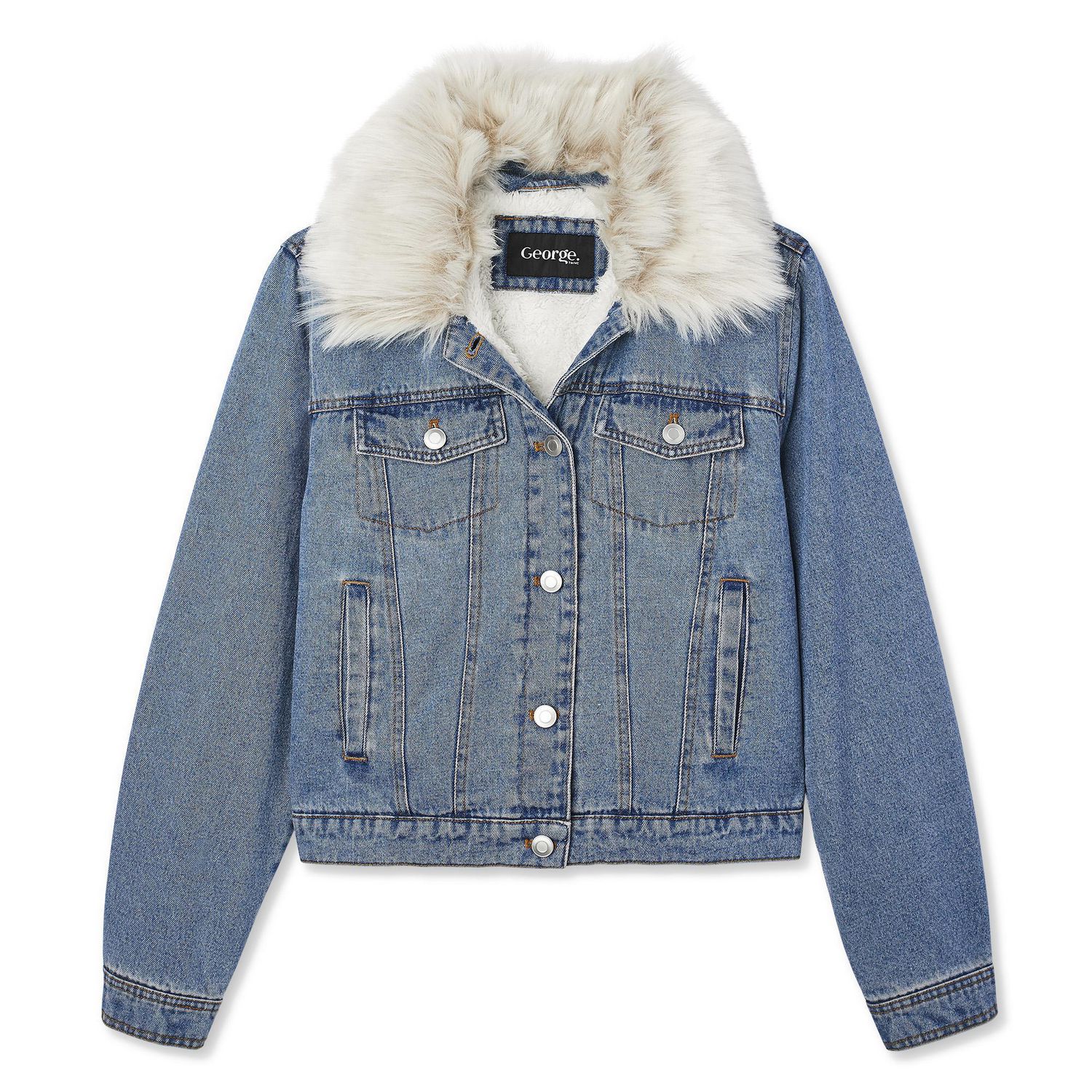 George Women's Sherpa-Lined Denim Jacket with Faux Fur Collar | Walmart ...
