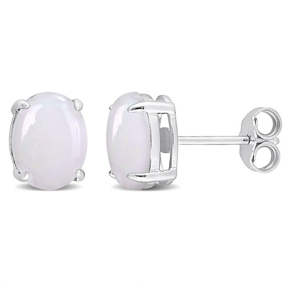 Miabella Opal Solitaire Oval Stud Earrings in Sterling Silver