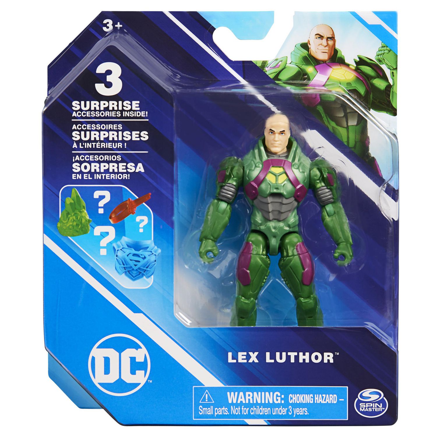 DC Comics 4 Inch Lex Luthor Action Figure with 3 Mystery Accessories for Kids Aged 3 and up