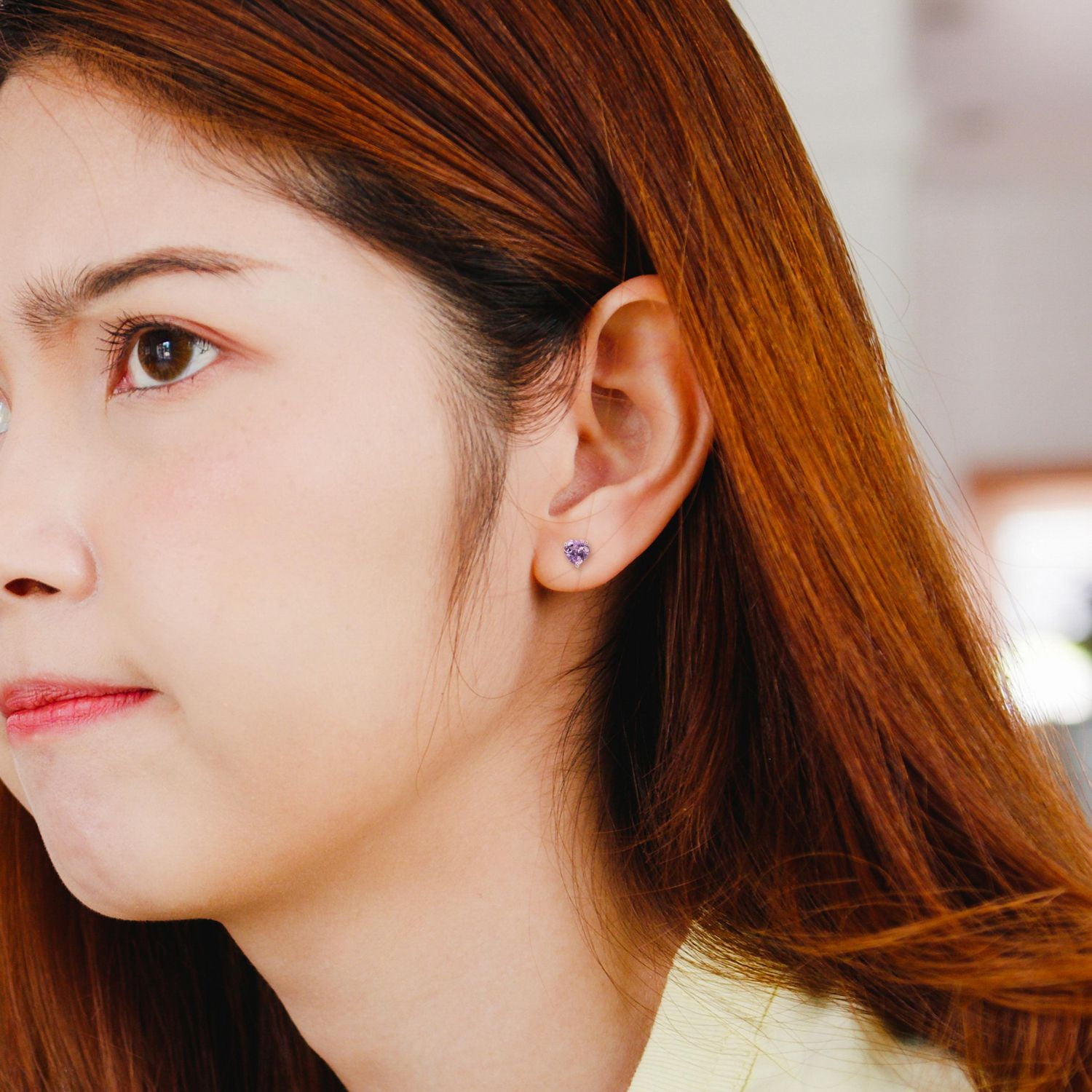 Boucles d'oreilles Miabella à Solitaire Cœur Améthyste en Argent Sterling