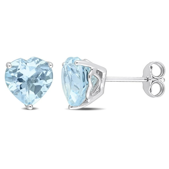 Miabella Sky Blue Topaz Solitaire Heart Stud Earrings in Sterling Silver