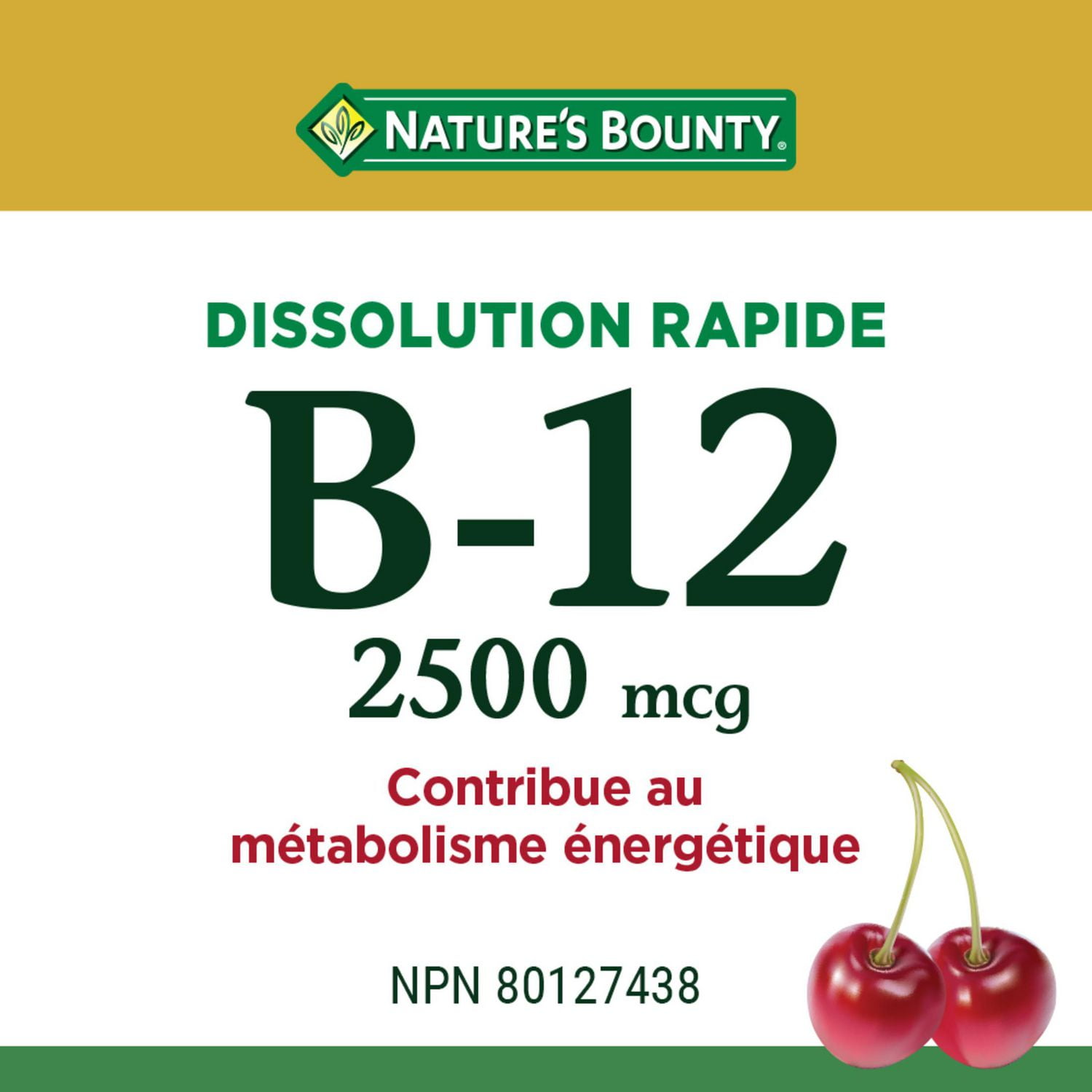 NATURE'S BOUNTY Vitamin B-12 Supplement, 2500 mcg, Quick Dissolve Tablets, Natural Cherry Flavour, Helps In Energy Metabolism, Essential In Normal Formation Of Blood Cells, 120 Tablets 120.0 count, 120 Microtablets