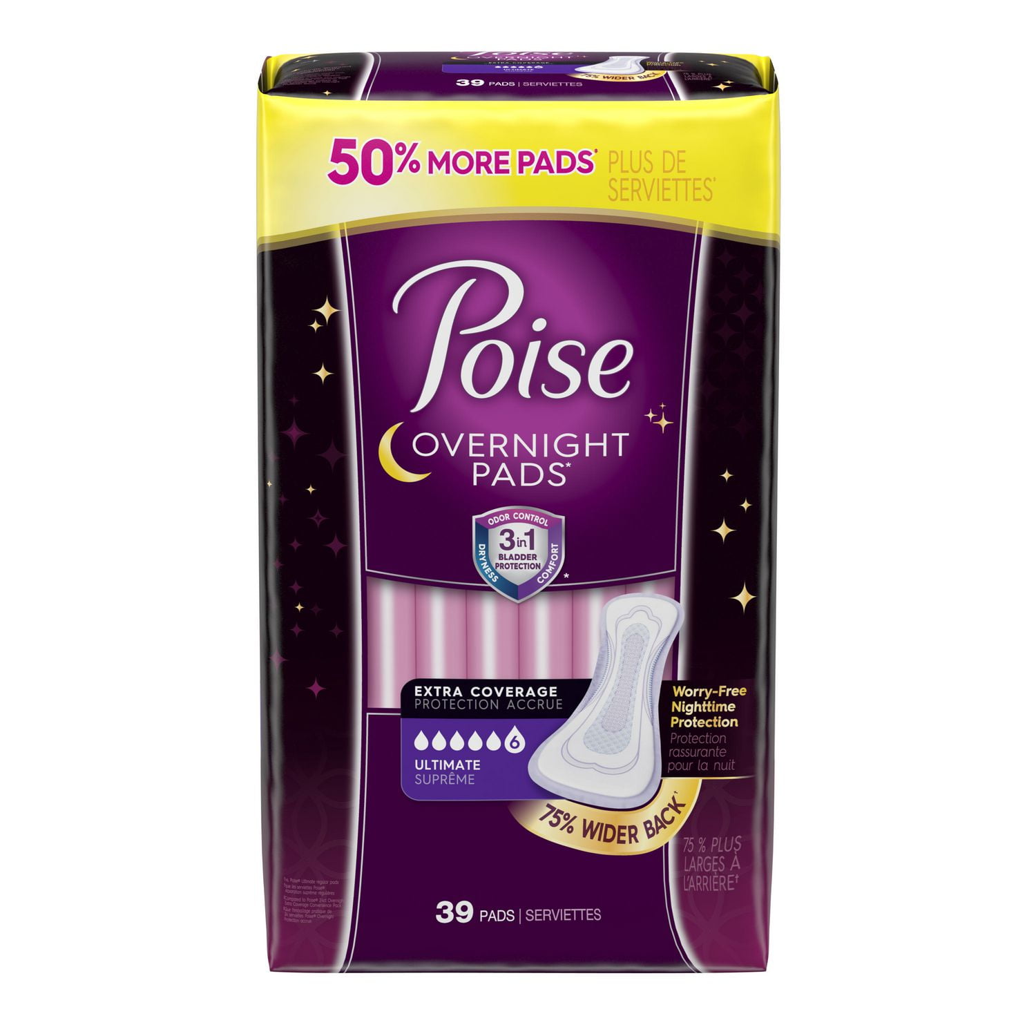 Poise Overnight Incontinence Pads, Ultimate Absorbency, Extra Coverage