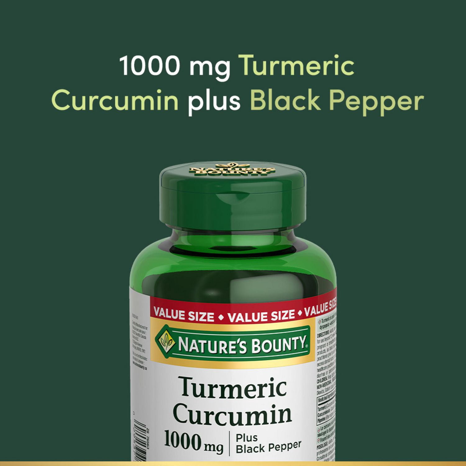 NATURE'S BOUNTY Turmeric Curcumin Plus Black Pepper, 1000 mg, Anti-inflammatory For Joint Pain, Aids Digestion, Antioxidant, Capsules 90