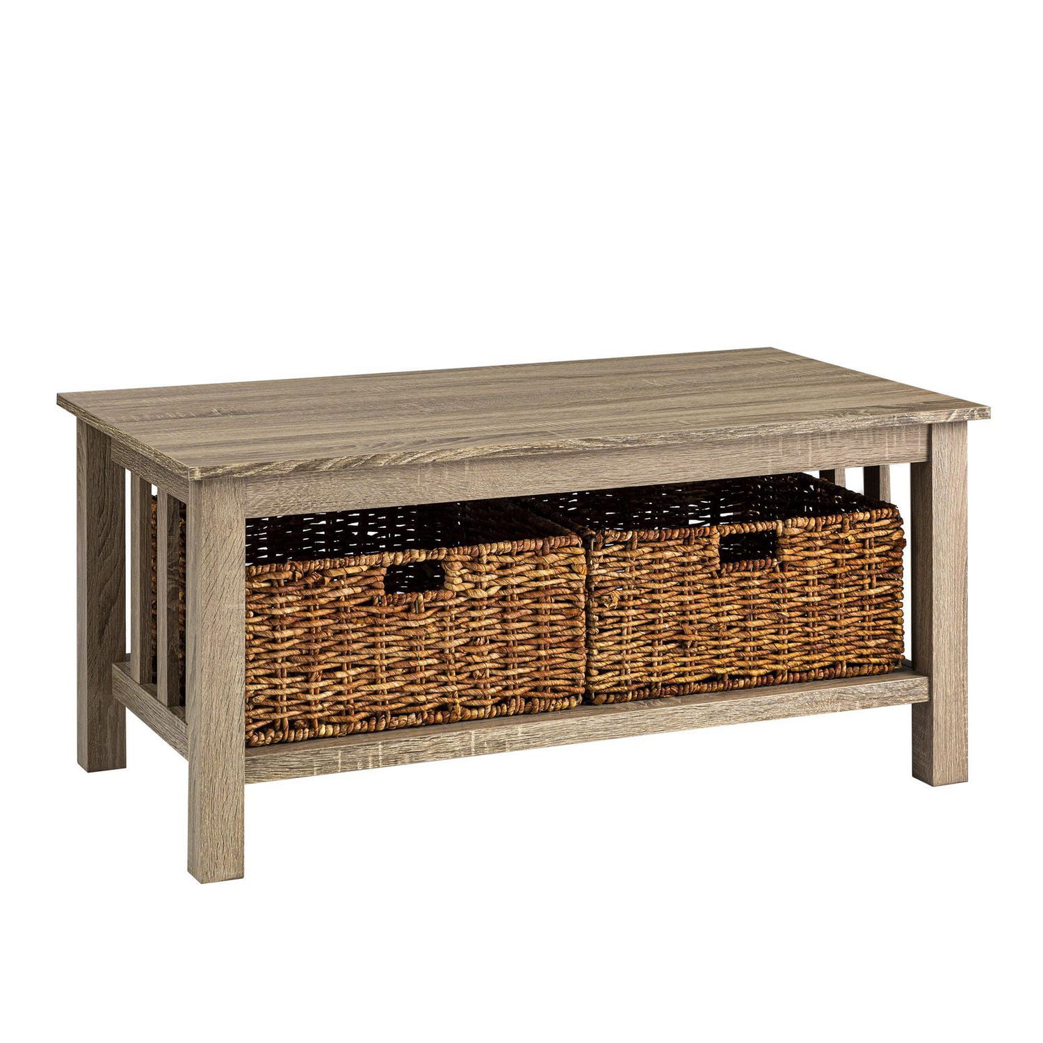 Manor Park Rustic Wood Coffee Table With Storage Baskets Multiple Finishes