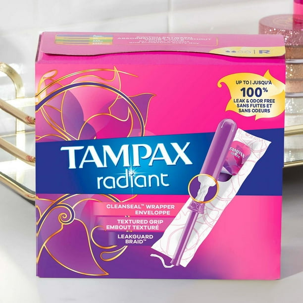 Tampax Radiant Tampons with LeakGuard Braid, Super Absorbency, Unscented,  28 Count