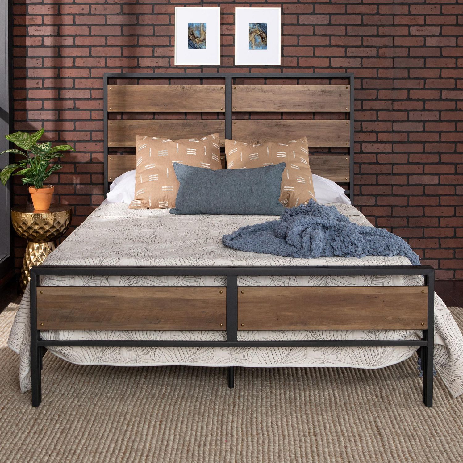 Manor Park Wood Plank And Metal Queen Size Bed And Frame Reclaimed Barnwood Walmart Canada
