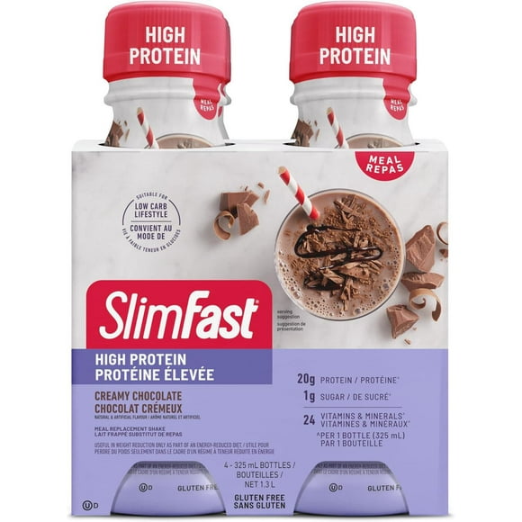 Lait frappé au chocolat crémeux substitut de repas élevé en protéine Coupe la faim Nutrition avancée de SlimFast 4 x 325 ml