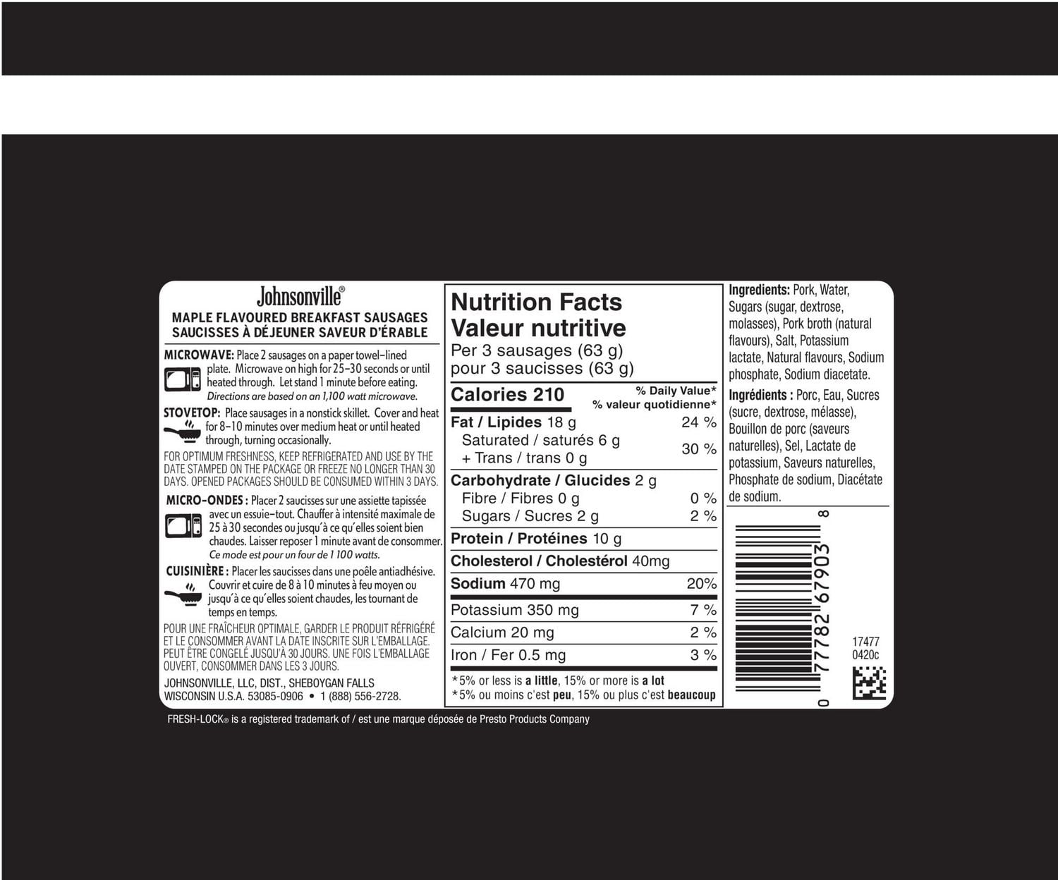 Johnsonville Fully Cooked Maple Flavoured Breakfast Links