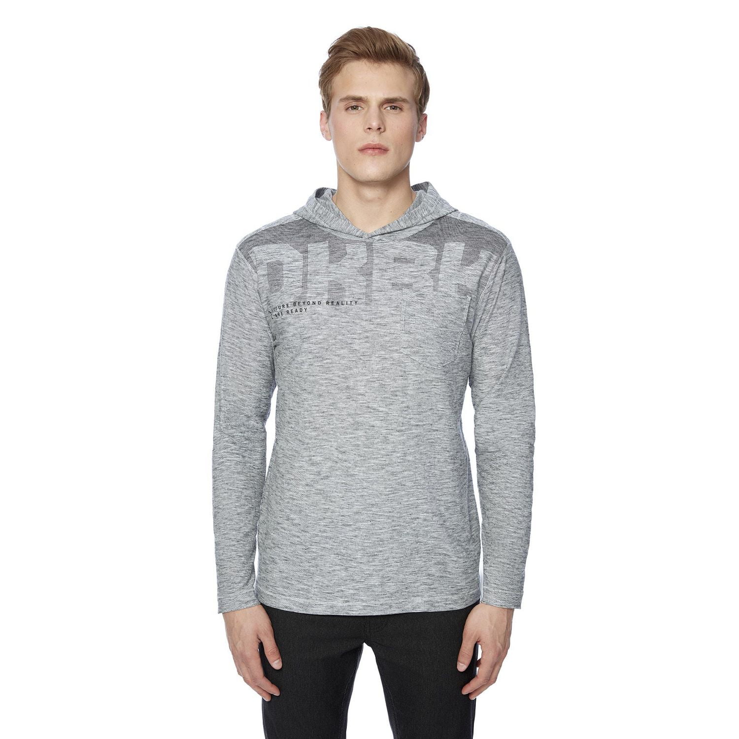 Dark Black Men's Long Sleeve Hooded Popover