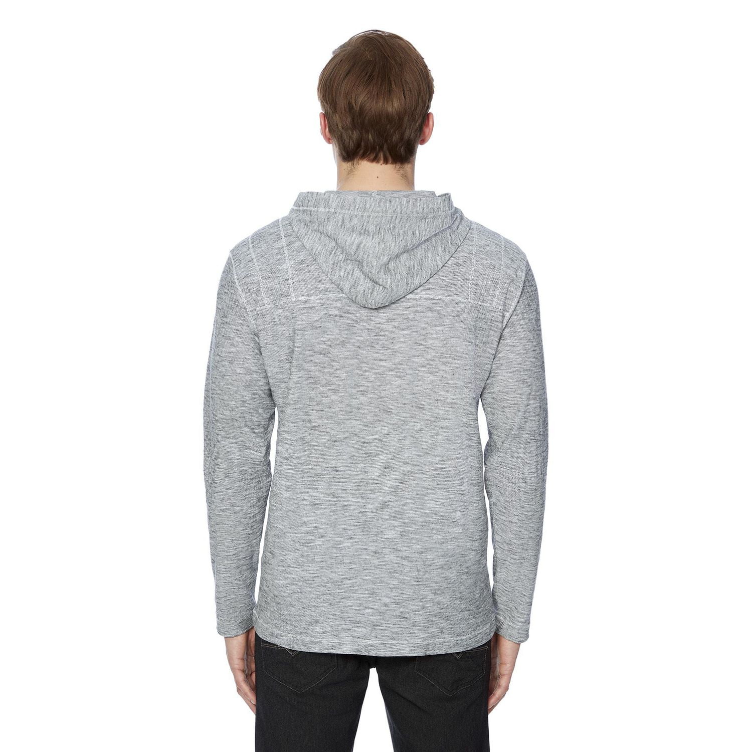 Dark Black Men's Long Sleeve Hooded Popover