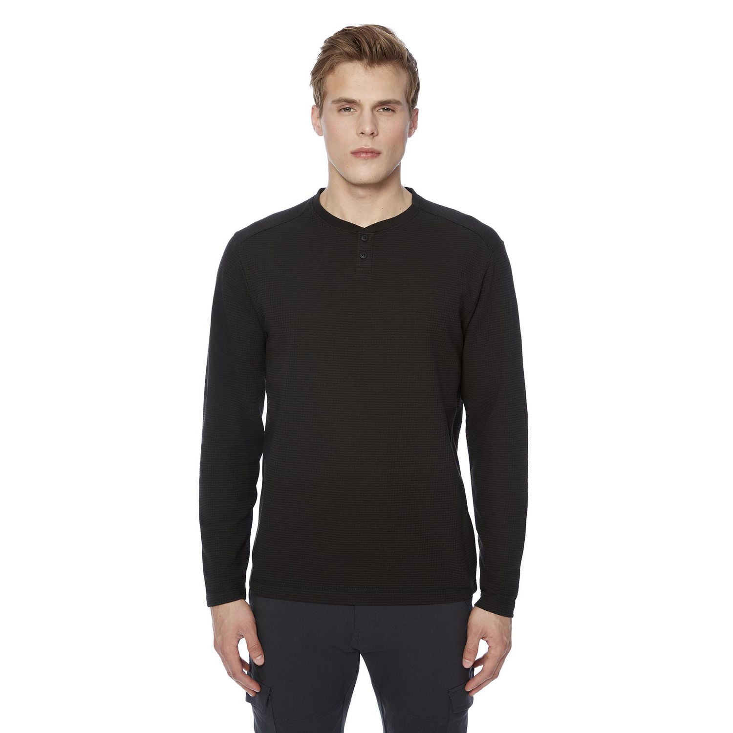 Dark Black Men's Long Sleeve Henley
