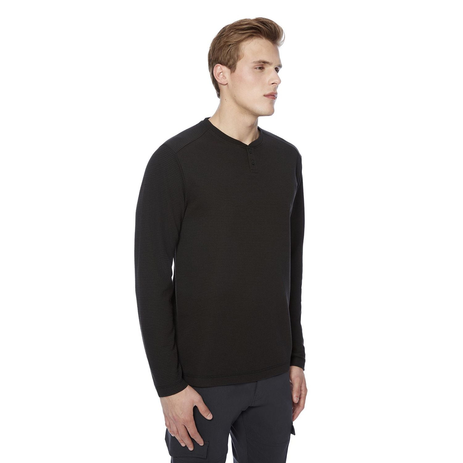 Dark Black Men's Long Sleeve Henley