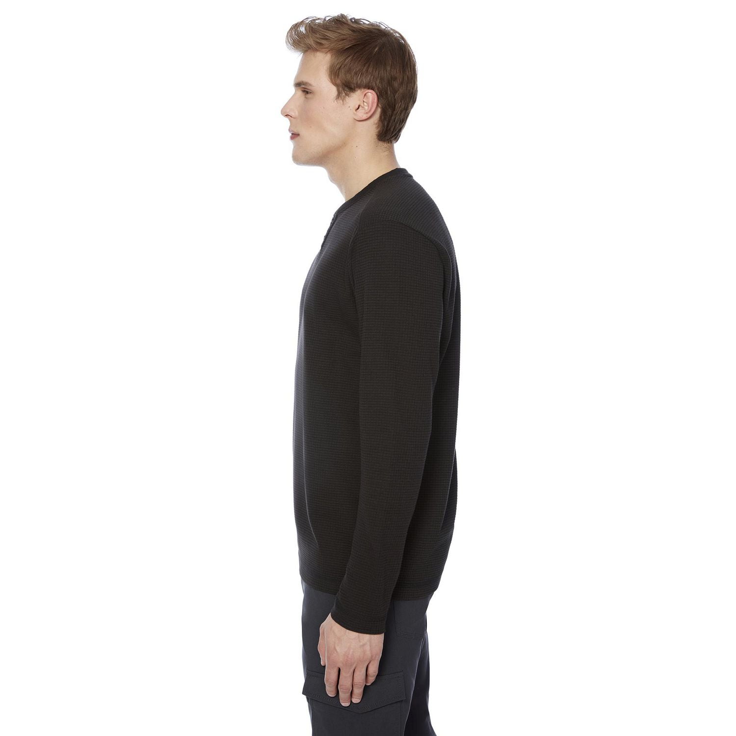 Dark Black Men's Long Sleeve Henley