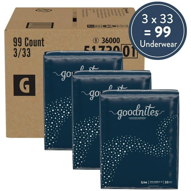  Goodnites Boys' Nighttime Bedwetting Underwear, Size S/M (43-68  lbs), 99 Ct (3 Packs of 33), Packaging May Vary : Health & Household