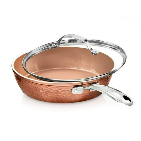 Collection Gotham Steel Cuivrée Martelée Poêle à frire antiadhésive de 10" avec couvercle La poêle