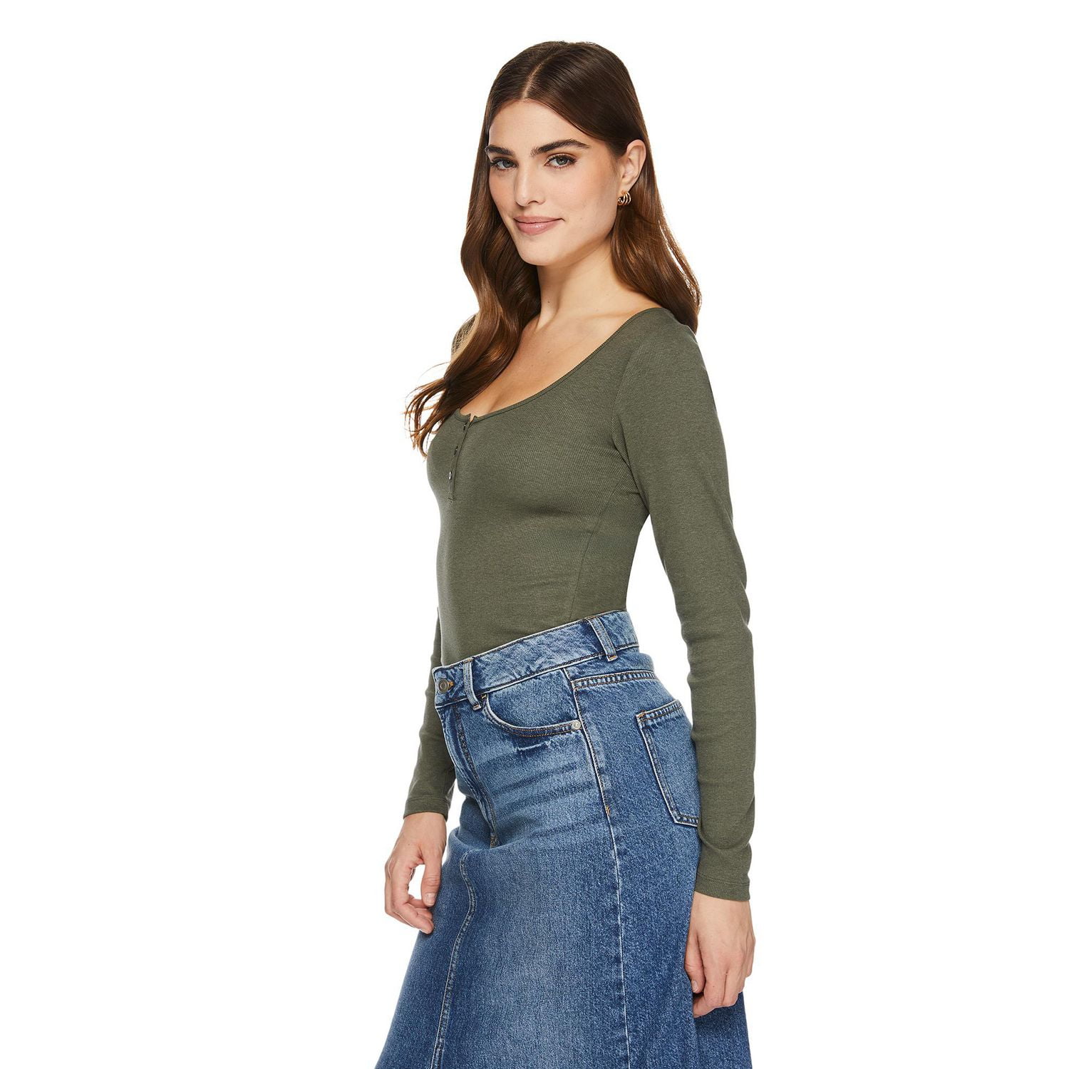 T-shirt à encolure dégagée henley George pour femmes