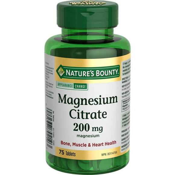 NATURE'S BOUNTY Magnesium Citrate, 200 mg, Helps In The Development Of Bones & Teeth, Heart Muscle Function, Maintains Electrolyte Balance, Supports Muscle Function & Tissue Formation, Tablets 75.0 count, 75 Tablets