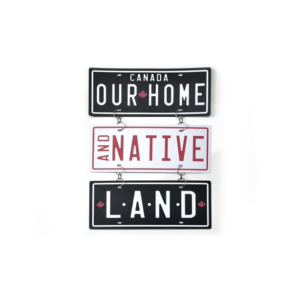 Plaque murale « Our Home And Native Land » en étain de Canadiana