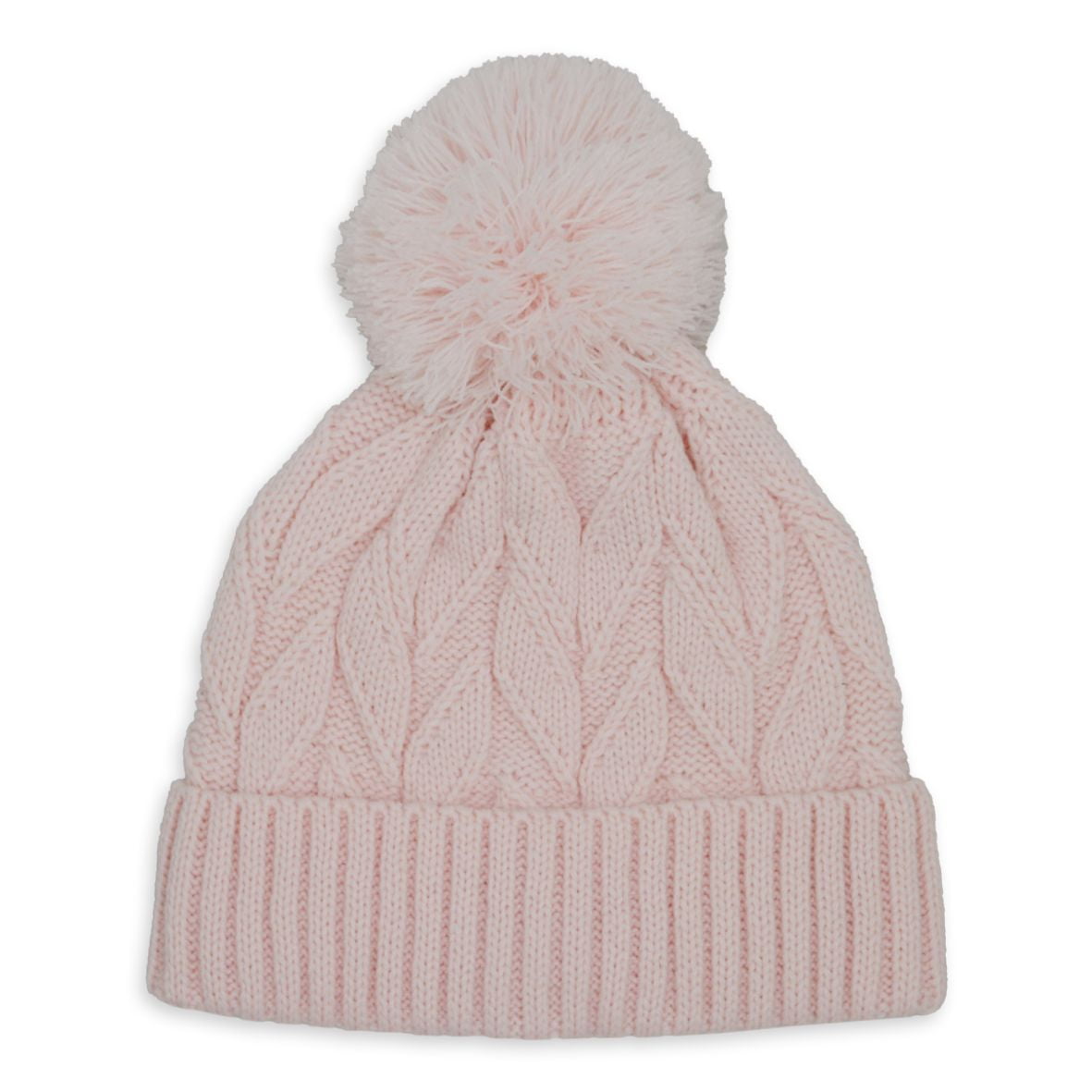 Girls' Knit Beanie with Fold-Up Brim and Fluffy Pom-Pom 7-14Y, HP G HATS